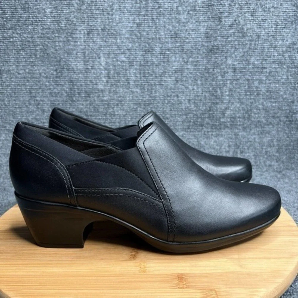 Clarks Emily Amelia Slip On Pumps Womens 10 Black Leather Stretch Comfort Shoes
